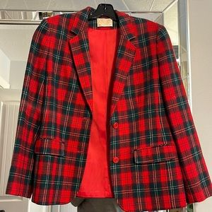 Gorgeous Pendleton 100% Virgin Wool Red & Green Plaid Blazer Size 8